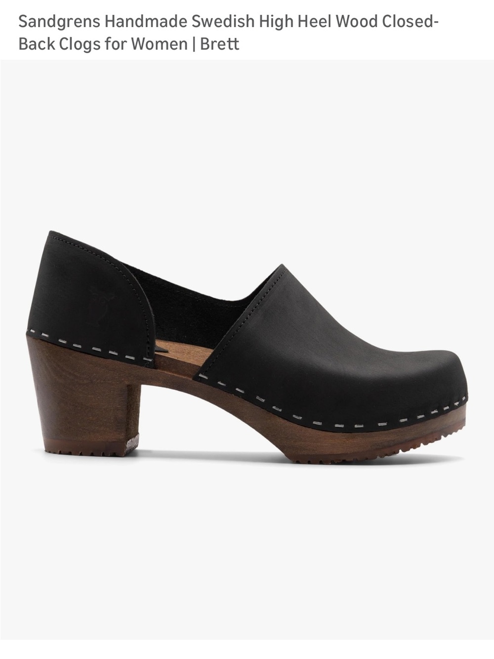 Sandgrens Brett Black Leather High-Heel Wooden Clog
